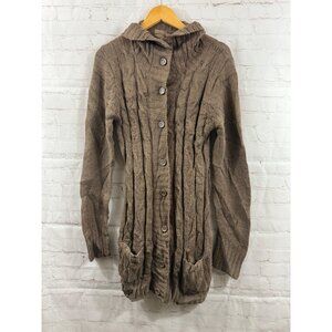 Ashley By 26 International Mocha Brown Cable Knit Long CARDIGAN Size Large *READ